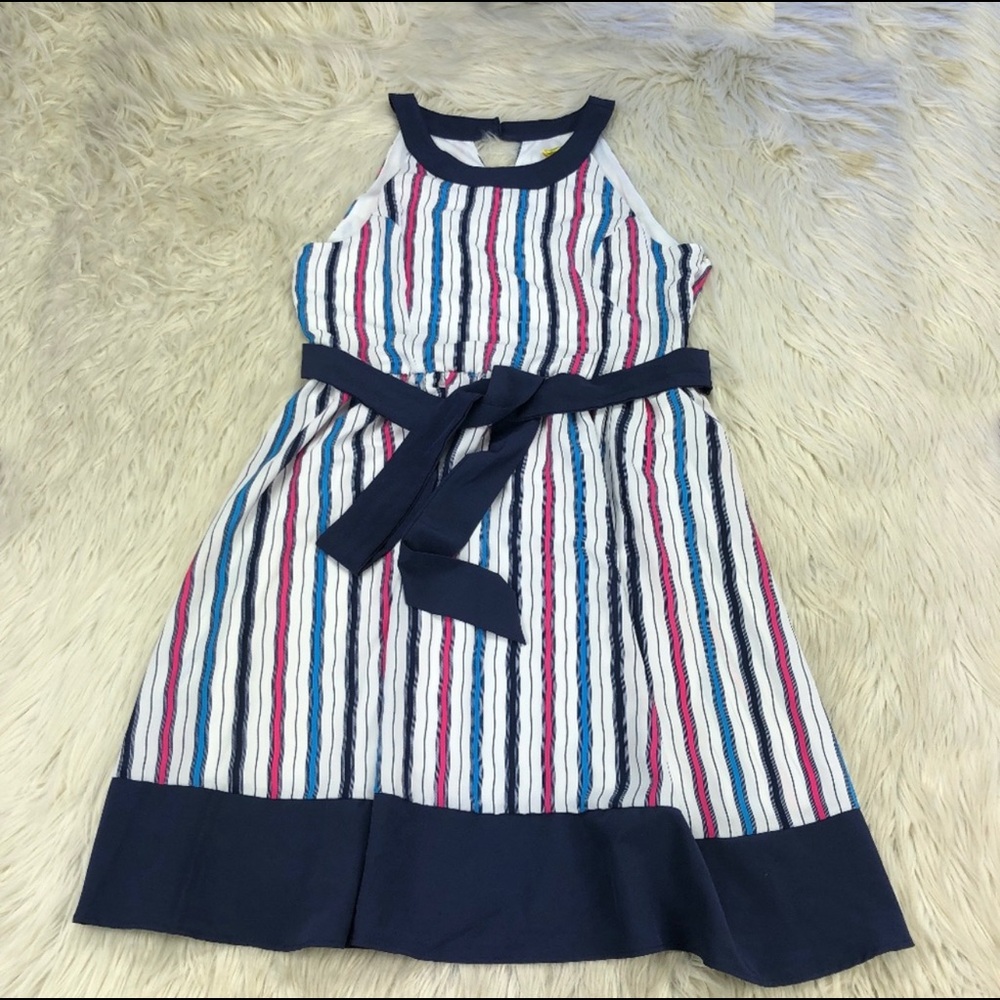 Yellow Star Striped ModCloth Tie Back High Neck Dress